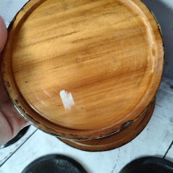 Japan Asian Wood Carved Coasters With Storage Box - Picture 13 of 14